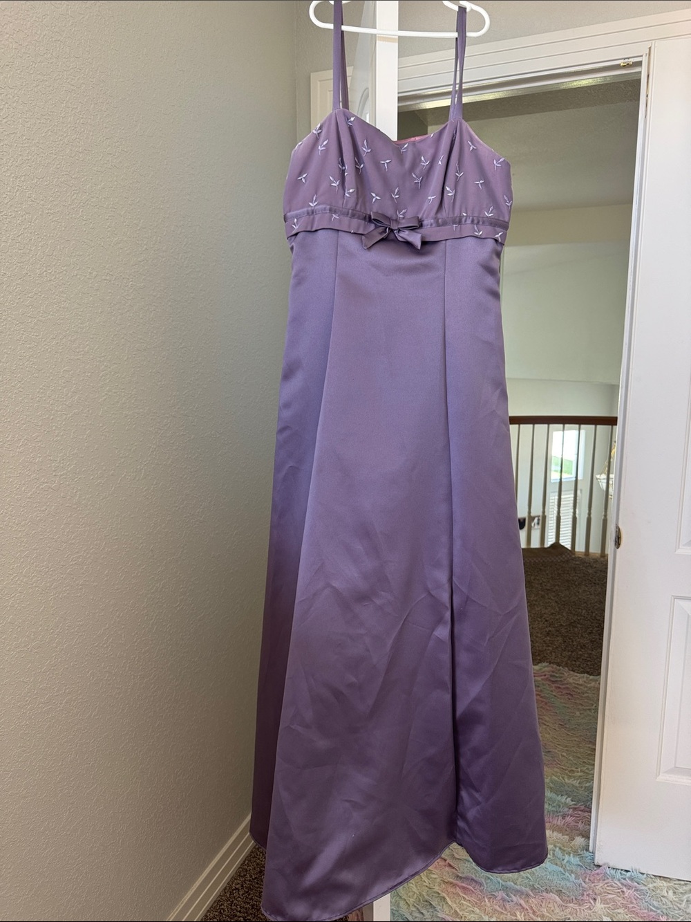 Bari Jay Lavender A-Line Spaghetti-Strap Formal Gown with Bow